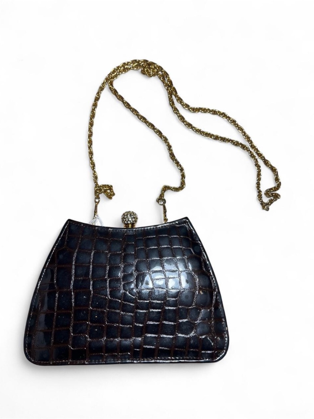 Original Vintage Crocodile Embossed Evening Bag with Crystal Embellishment Clasp